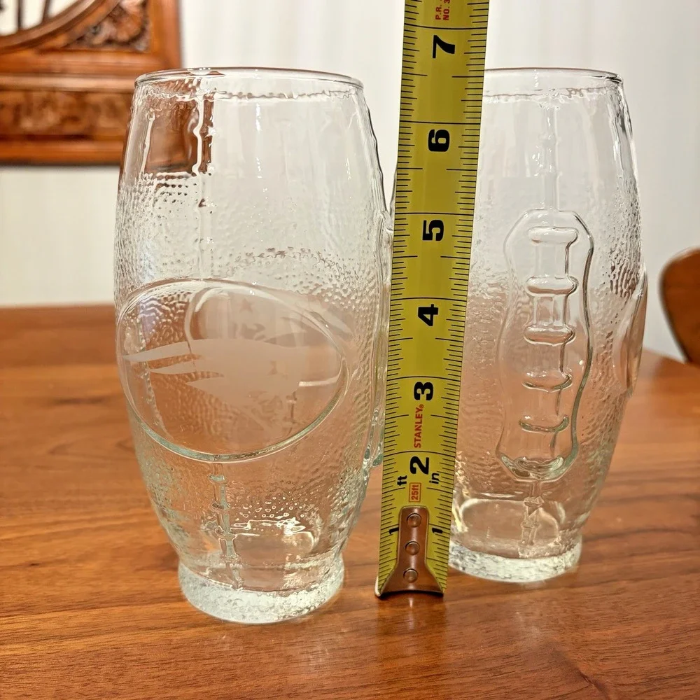 New England Patriots Football Shaped NFL Clear Beer Bar Glasses Libbey Set of 2